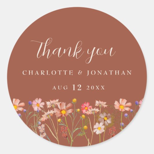 Wildflower Boho Fall Terracotta Thank You Wedding Ronde Sticker (Voorkant)