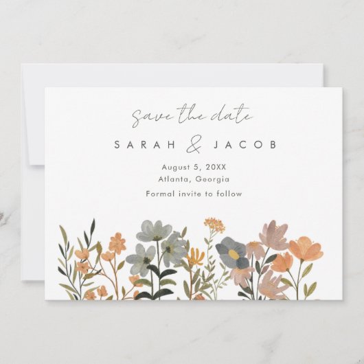 Wildflower Boho Fall Trouwfoto Bewaar de datum Save The Date (Voorkant)