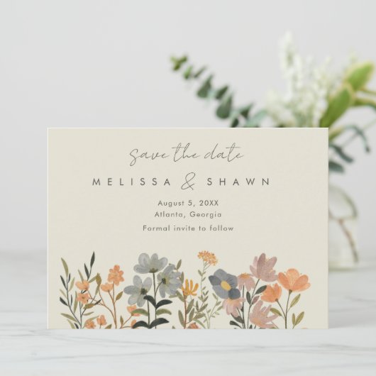 Wildflower Boho Fall Trouwfoto Bewaar de datum Save The Date (Staand voorkant)