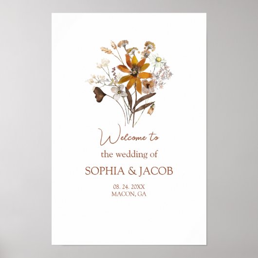 Wildflower Boho Fall Wedding Welkom Poster (Voorkant)