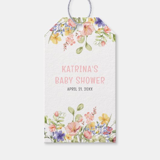 Wildflower Boho Field Geslachtsneutraal Baby showe Cadeaulabel (Voorkant)