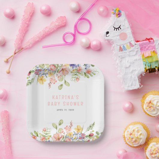 Wildflower Boho Field Geslachtsneutraal Baby showe Papieren Bordje (Feest)