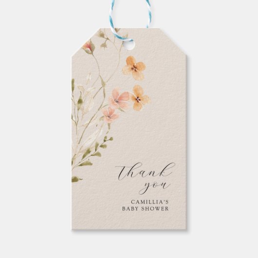 Wildflower Boho Floral Baby shower Cadeaulabel (Voorkant)