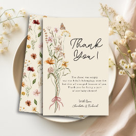 Wildflower Boho Floral Baby shower Dank u kaart