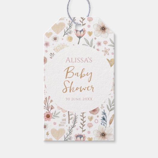 Wildflower Boho Floral Baby shower Favoriet Cadeaulabel (Voorkant)
