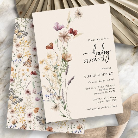 Wildflower Boho Floral Baby shower Invitation Kaart