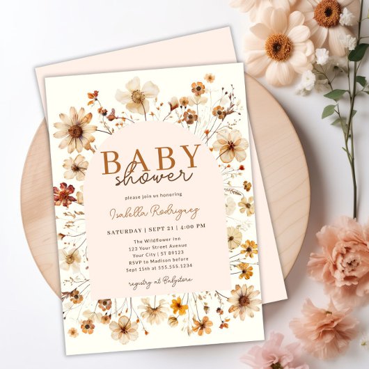 Wildflower Boho Floral Baby shower Invitation Kaart
