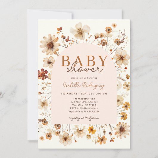 Wildflower Boho Floral Baby shower Invitation Kaart (Voorkant)