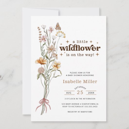 Wildflower Boho Floral Baby shower Kaart (Voorkant)