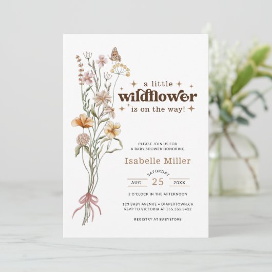 Wildflower Boho Floral Baby shower Kaart (Staand voorkant)