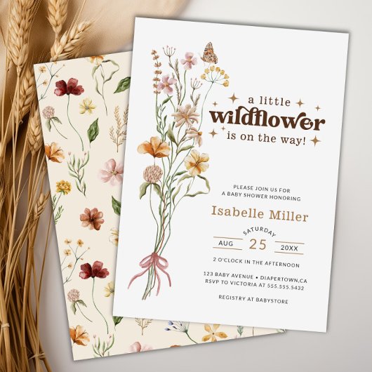Wildflower Boho Floral Baby shower Kaart