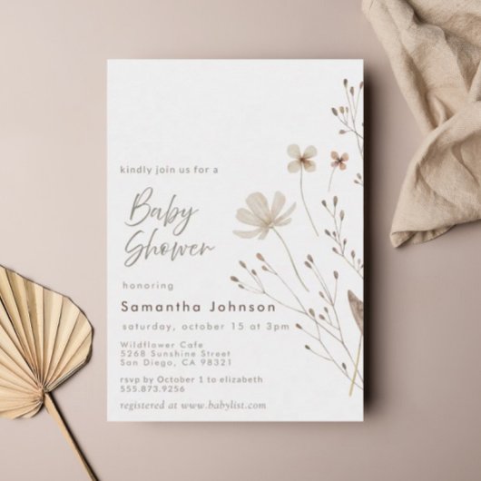 Wildflower Boho Floral Baby shower Kaart