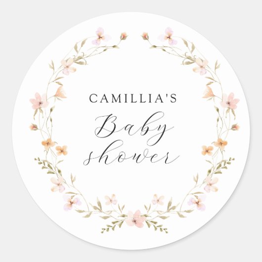 Wildflower Boho Floral Baby shower Ronde Sticker (Voorkant)