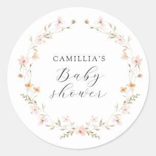Wildflower Boho Floral Baby shower Ronde Sticker