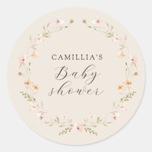 Wildflower Boho Floral Baby shower Ronde Sticker