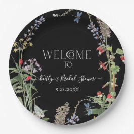 Wildflower Boho Floral Black Welkom Vrijgezellenfe Papieren Bordje