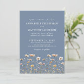 Wildflower Boho Floral Blue Wedding Kaart (Staand voorkant)