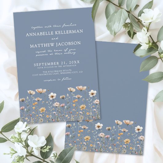 Wildflower Boho Floral Blue Wedding Kaart