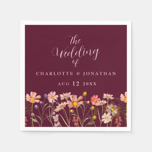 Wildflower Boho Floral Burgundy Blush Pink Wedding Servet (Voorkant)