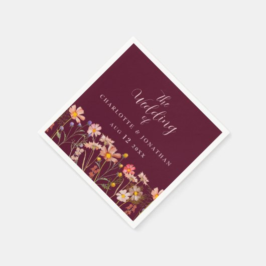 Wildflower Boho Floral Burgundy Blush Pink Wedding Servet (Hoek)