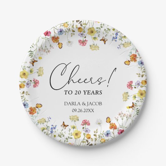 Wildflower Boho Floral Cheers Wedding Jubileum Papieren Bordje (Voorkant)