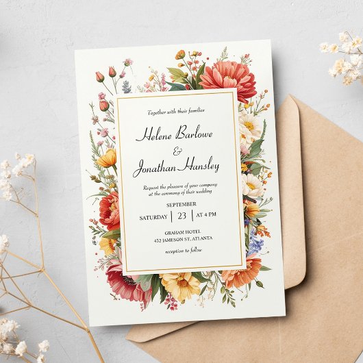 Wildflower Boho Floral Elegant Huwelijk Kaart