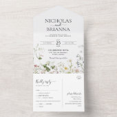Wildflower Boho Floral Garden Wedding All In One Uitnodiging (Binnen)