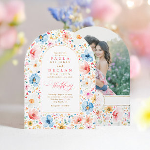 Wildflower Boho Floral Garden Wedding Arch Foto Kaart