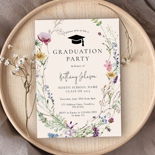 Wildflower Boho Floral Graduation Party Kaart