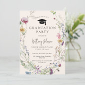 Wildflower Boho Floral Graduation Party Kaart (Staand voorkant)