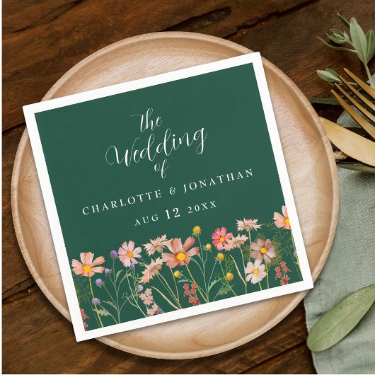 Wildflower Boho Floral Green Wedding Servet