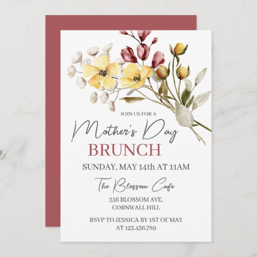 Wildflower Boho Floral Moederdag Brunch Kaart (Voorkant / Achterkant)