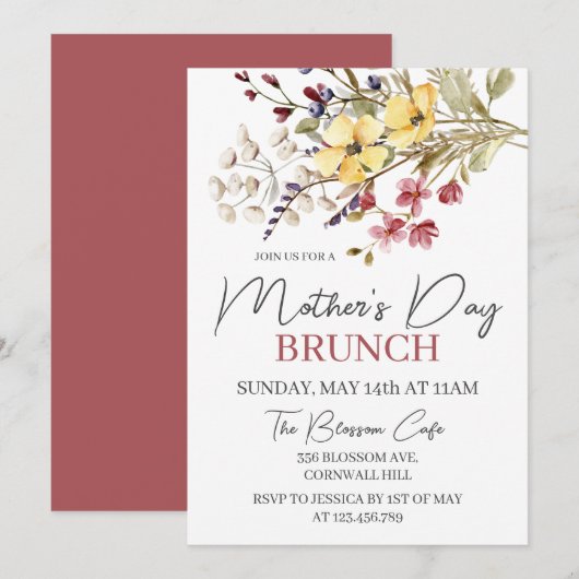 Wildflower Boho Floral Moederdag Brunch Kaart (Voorkant / Achterkant)