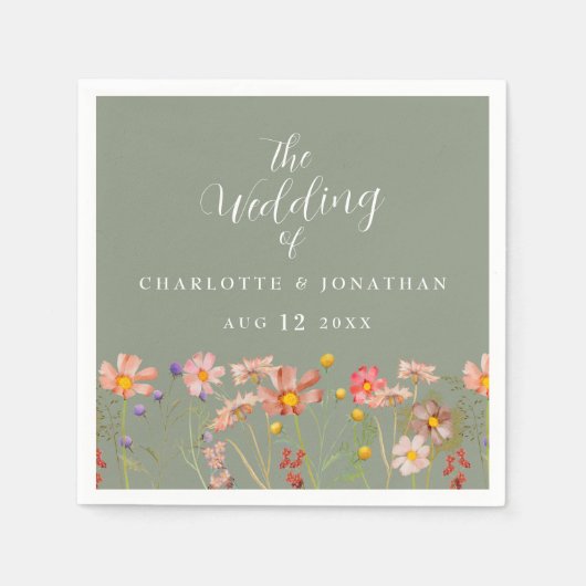 Wildflower Boho Floral Sage Green Wedding Servet (Voorkant)