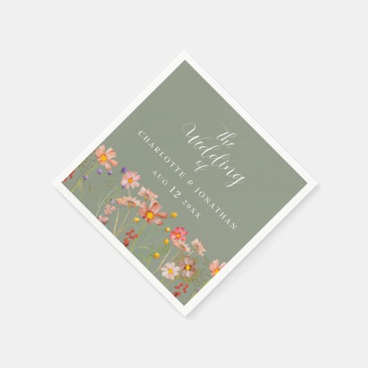 Wildflower Boho Floral Sage Green Wedding Servet (Hoek)
