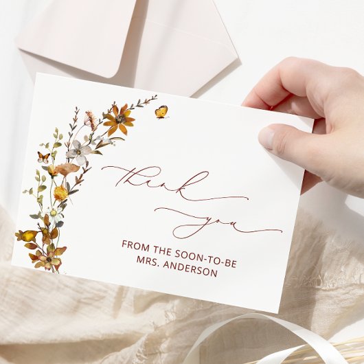 Wildflower Boho Floral Vrijgezellenfeest Dank u Kaart