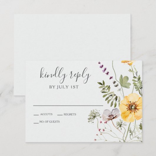 Wildflower Boho Floral Wedding RSVP Kaartje (Voorkant / Achterkant)
