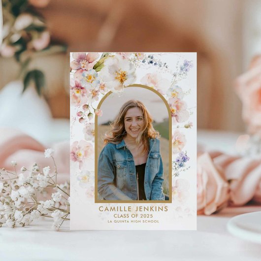 Wildflower Boho Foto Afstudeer Uitnodiging