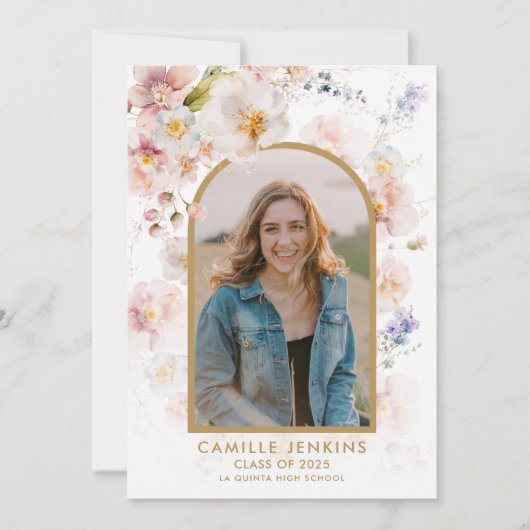 Wildflower Boho Foto Afstuderen Aankondiging (Voorkant)