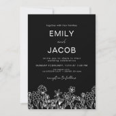 Wildflower Boho foto Black Wedding Kaart (Voorkant)