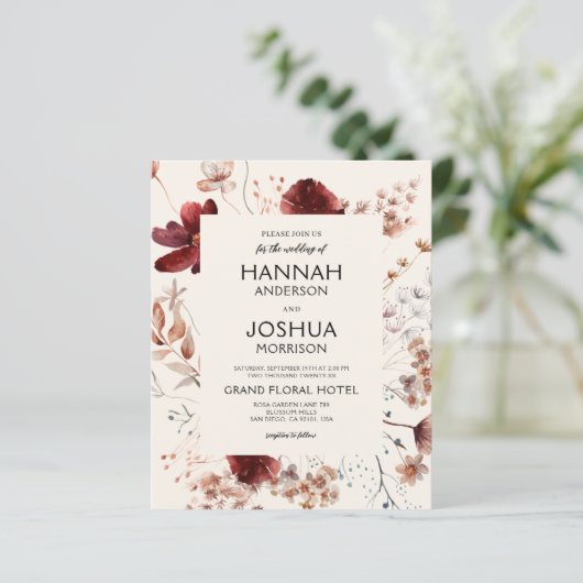 Wildflower Boho Foto Instagram Huwelijksuitnodigin (Staand voorkant)