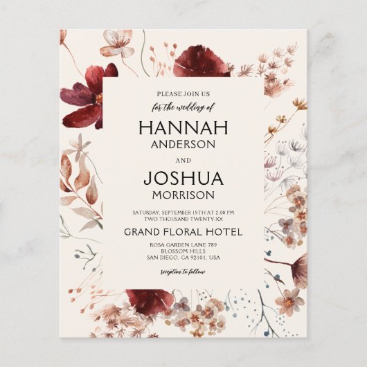 Wildflower Boho Foto Instagram Huwelijksuitnodigin (Voorkant)