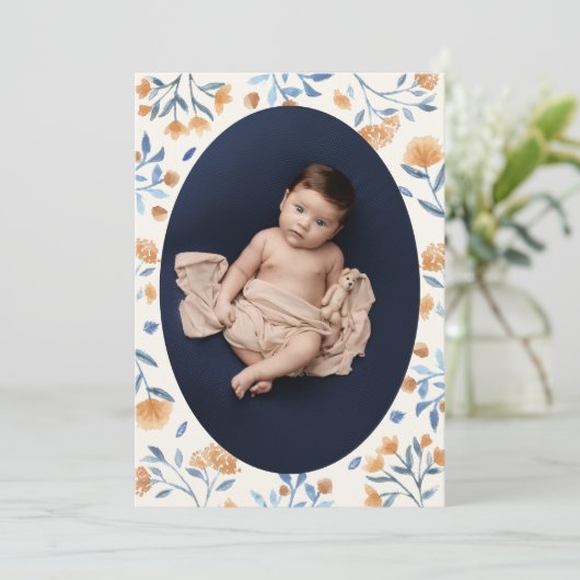 Wildflower Boho Foto Lijst Cross Doop Kaart (Staand voorkant)