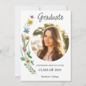 Wildflower Boho Foto Meisje College Afstuderen Aankondiging (Voorkant)