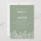 Wildflower Boho Foto Sage Green Wedding Kaart (Voorkant)