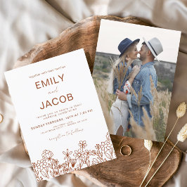 Wildflower Boho Foto Terracotta Botanical Wedding Kaart
