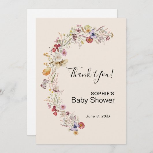 Wildflower Boho Garden Baby in bloei Bedankkaart (Voorkant / Achterkant)