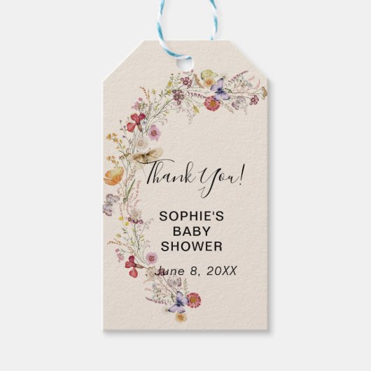Wildflower Boho Garden Baby in bloei Cadeaulabel (Voorkant)