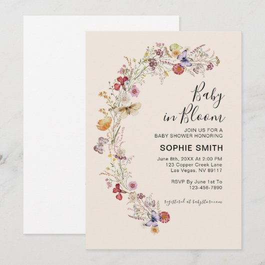 Wildflower Boho Garden Baby in bloei Kaart (Voorkant / Achterkant)
