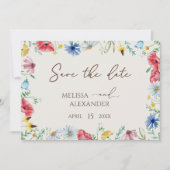 Wildflower boho Garden Beige Horizontal Save The Date (Voorkant)